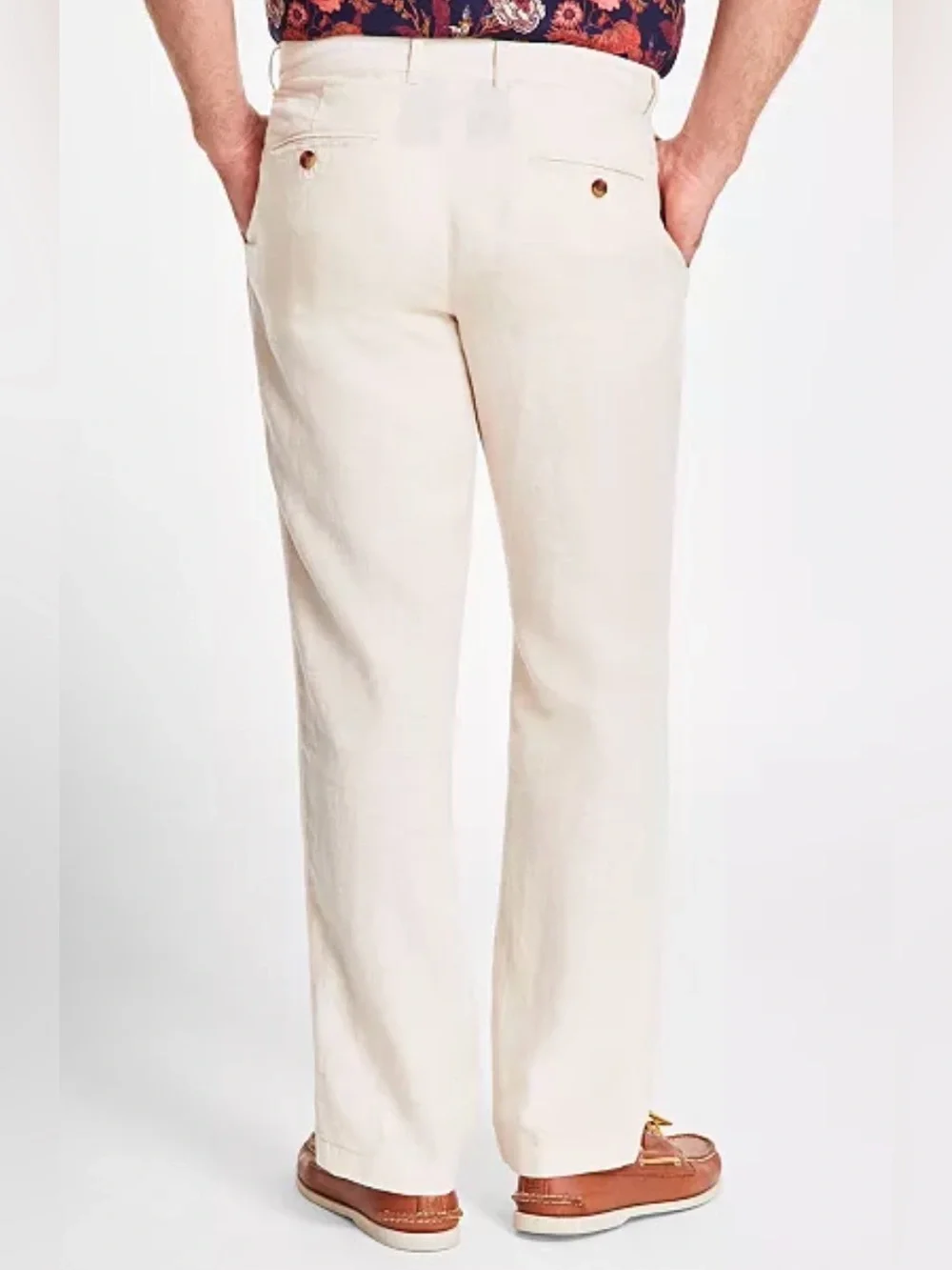 Club Room Men's Cream Straight-Leg Linen Pants size 32x30 in Natural Khaki